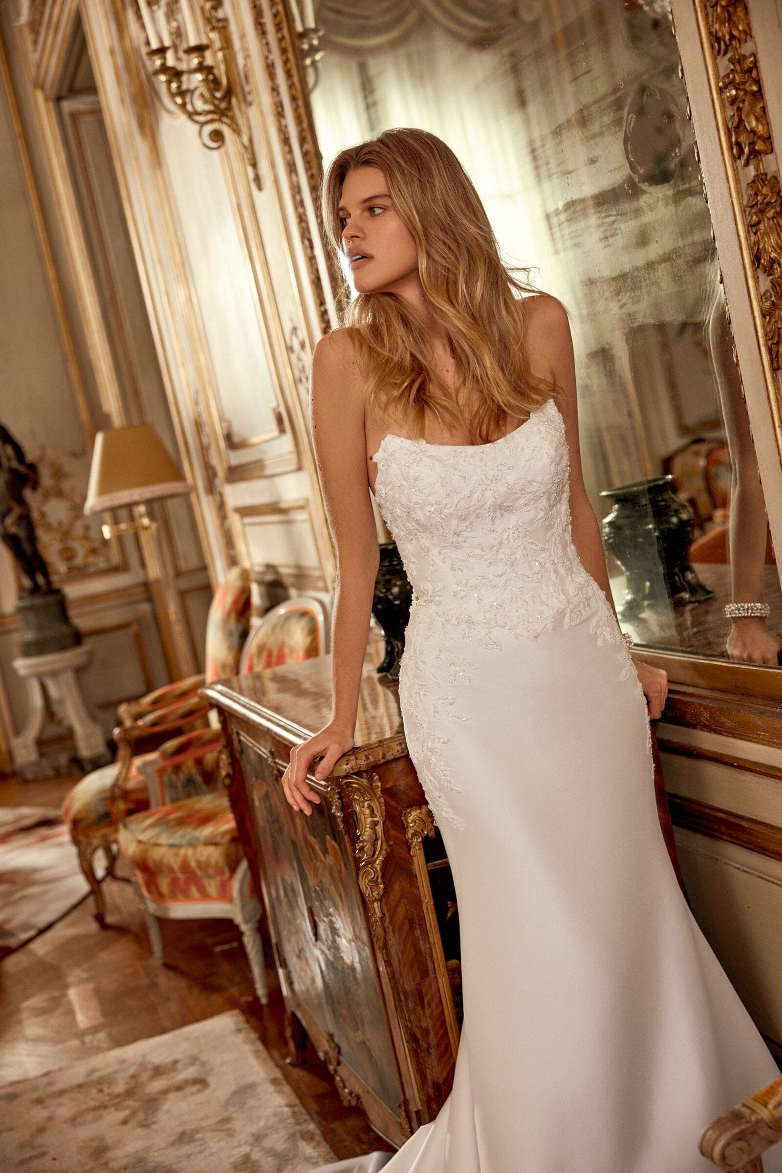 Abito da sposa Nyssa Justin Alexander, dettaglio del corpetto — atelier Scuderi Spose Trapani