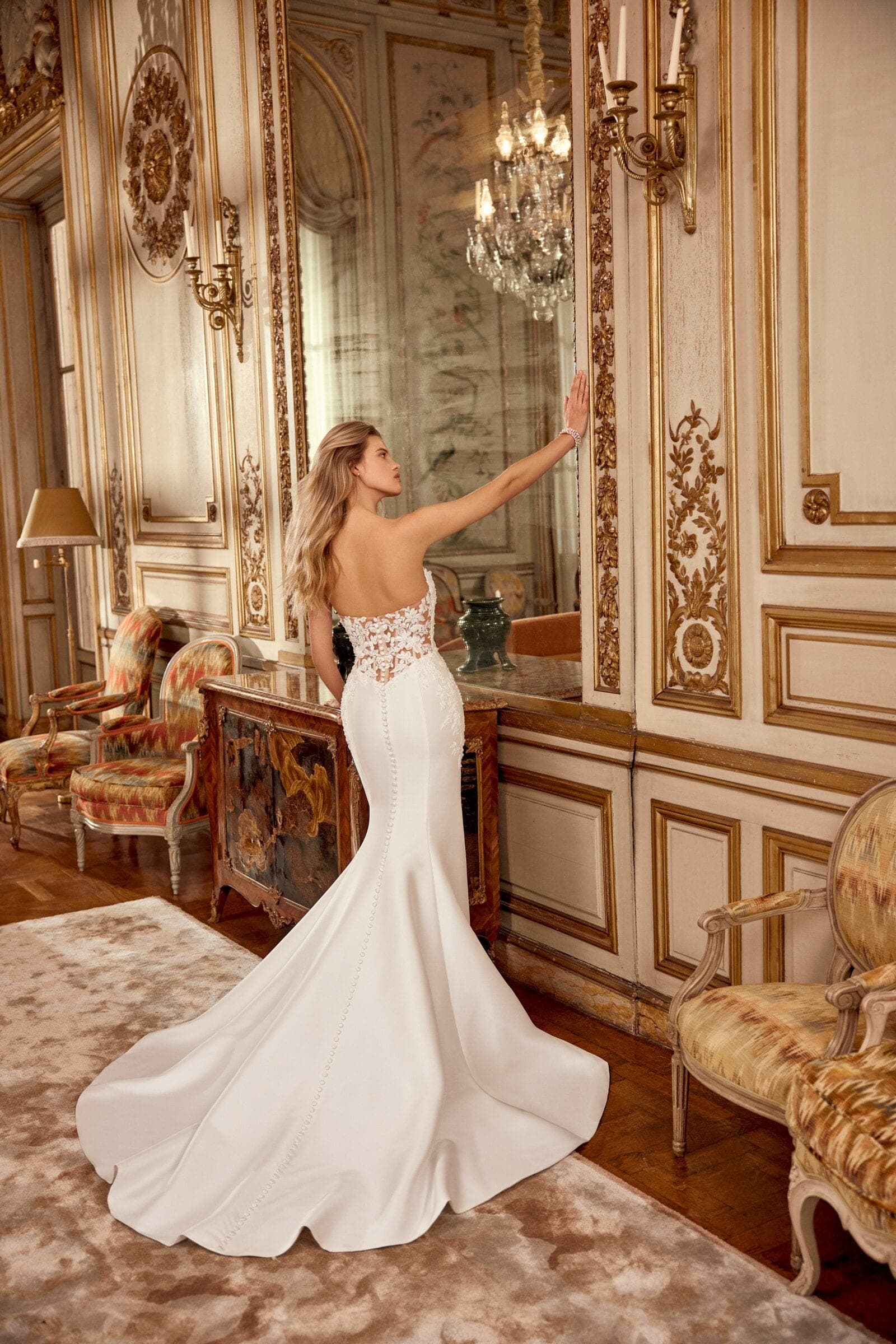 Abito da sposa Nyssa Justin Alexander, vista posteriore — atelier Scuderi Spose Trapani