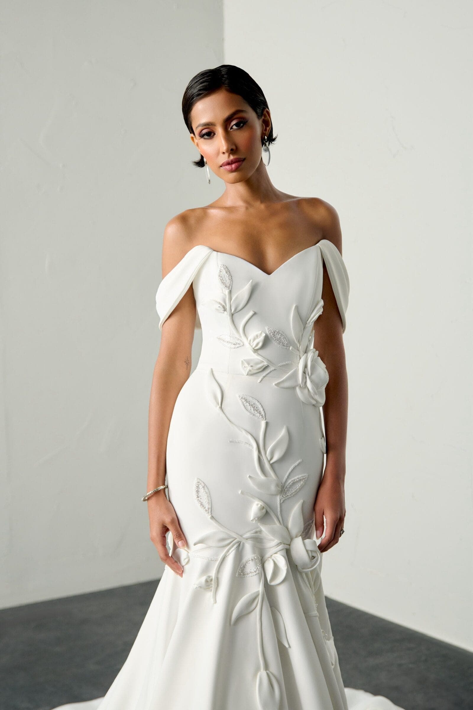 Abito da sposa Tilerina Justin Alexander Signature, dettaglio del corpetto — atelier Scuderi Spose Trapani
